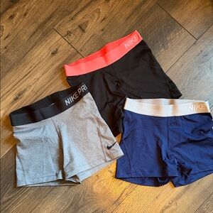 Nike PRO Set of 3 - Black, Gray, and Navy Women's SMALL